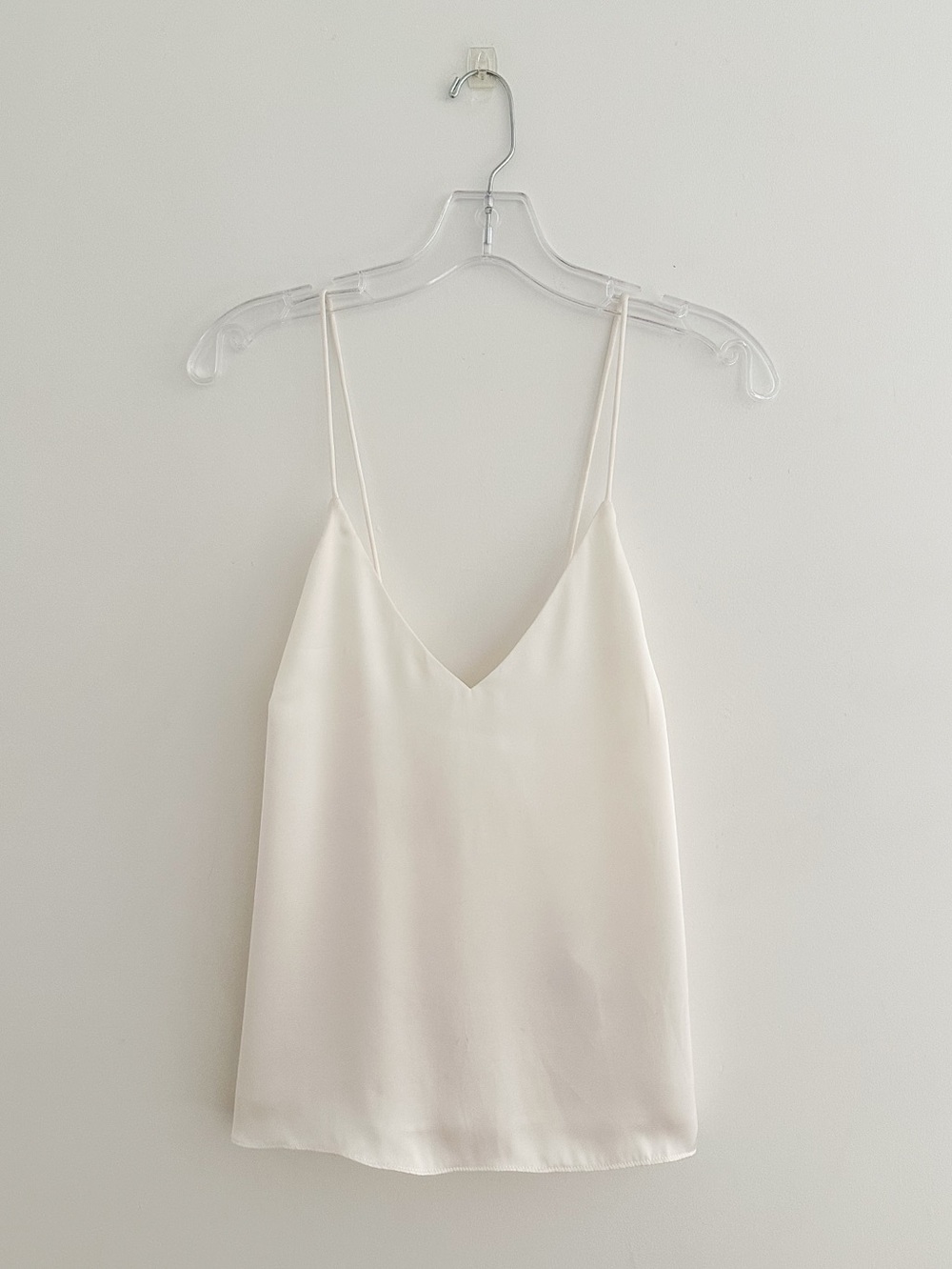 H&M Ivory Matte Satin Cami Crisscross Back Tank Top Size Medium Lined Camisole - Picture 2 of 6